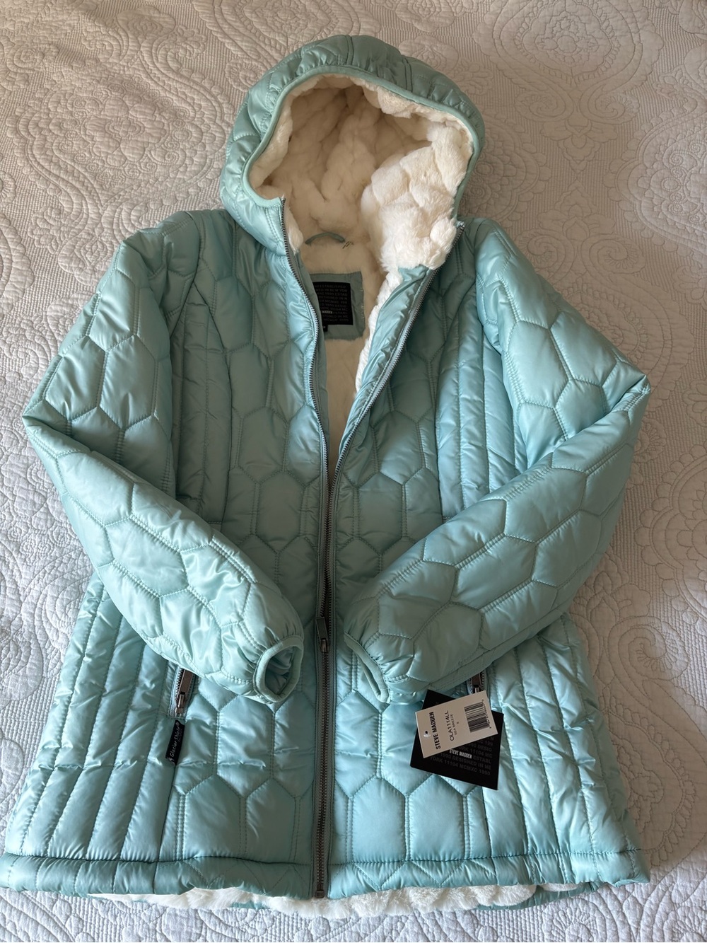 Steve Madden Glacier Shield Sea Breeze Sherpa Puffer Jacket NWT Small